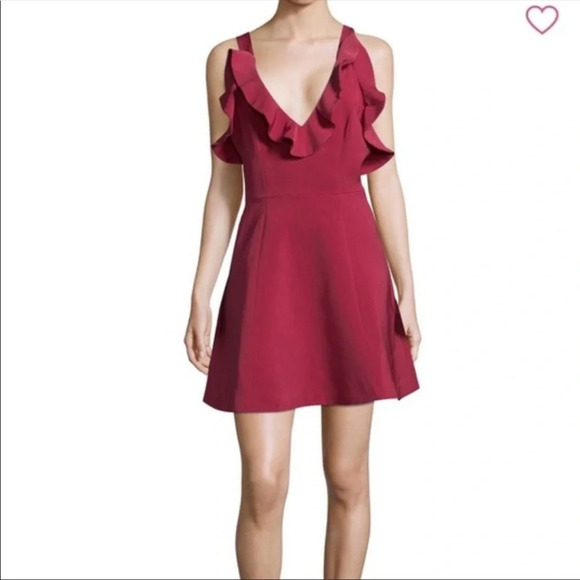 🌟NEW Keepsake The Label Marsala Red Ruffle Fit & Flare Mini Dress Size Small - Picture 10 of 10